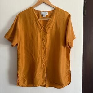 90's Vintage OSCAR de la RENTA | Deep Mustard Silk Baseball Style Shirt | Medium